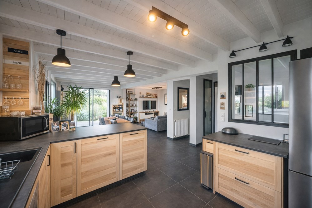 MAISON EN BOIS CONTEMPORAINE NON MITOYENNE DE 115 M² AVEC UN BEAU TERRAIN CONSTRUCTIBLE DE 1000 M² SANS VIS-A-VIS ET GARAGE photo 4