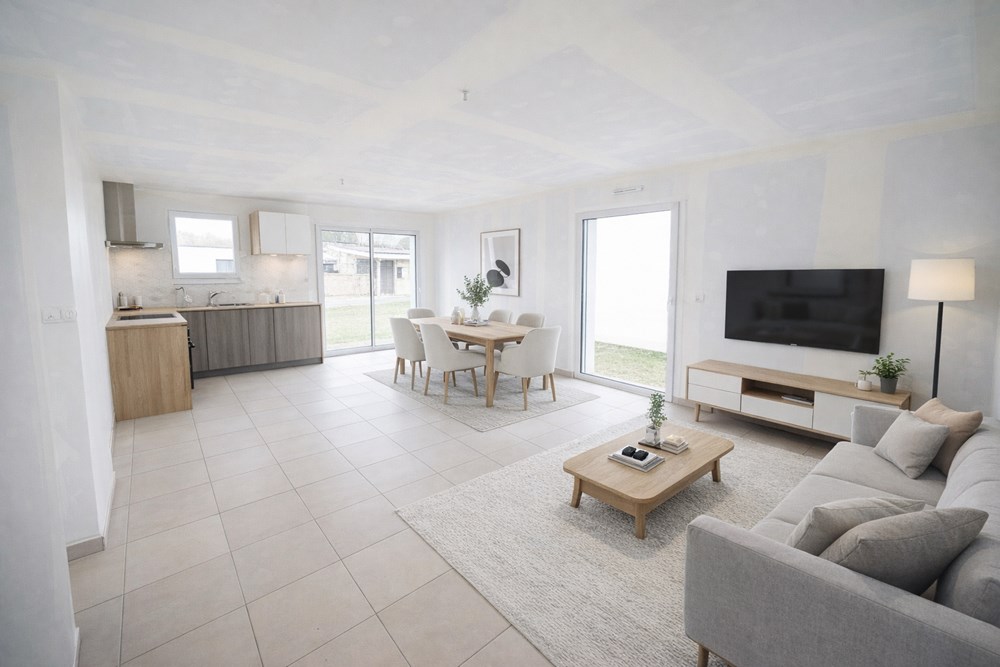 MAISON DE PLAIN PIED NEUVE - 3 CHAMBRES - ATELIER - TOUT A L'EGOUT - SUR TERRAIN DE 400M²