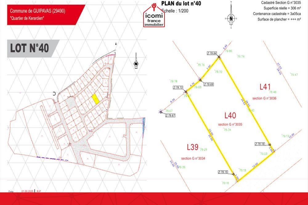 FINISTERE - GUIPAVAS (29490) - A VENDRE - TERRAIN DE 305M² CONSTRUCTIBLE EN LOTISSEMENT - VIABILISE - LIBRE DE CONSTRUCTUER